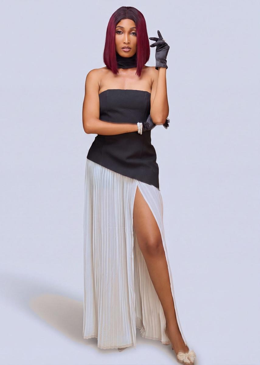 Robe bicolore plissée