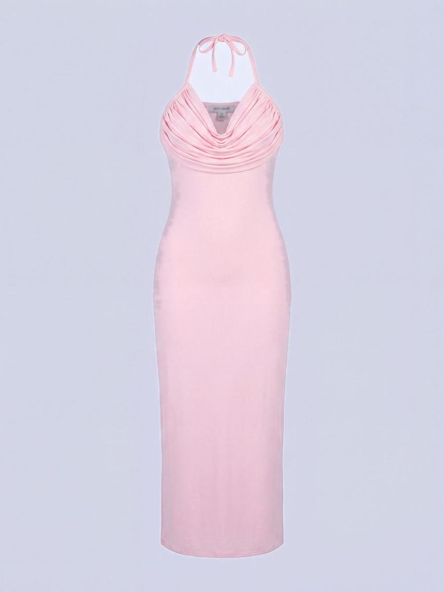 Robe longue col drapé